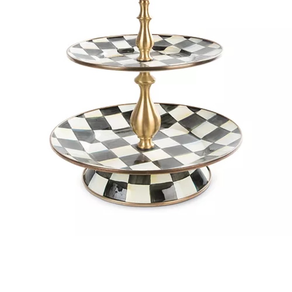 Stylish Checkered Tiered Serving Tray with Gold Accents